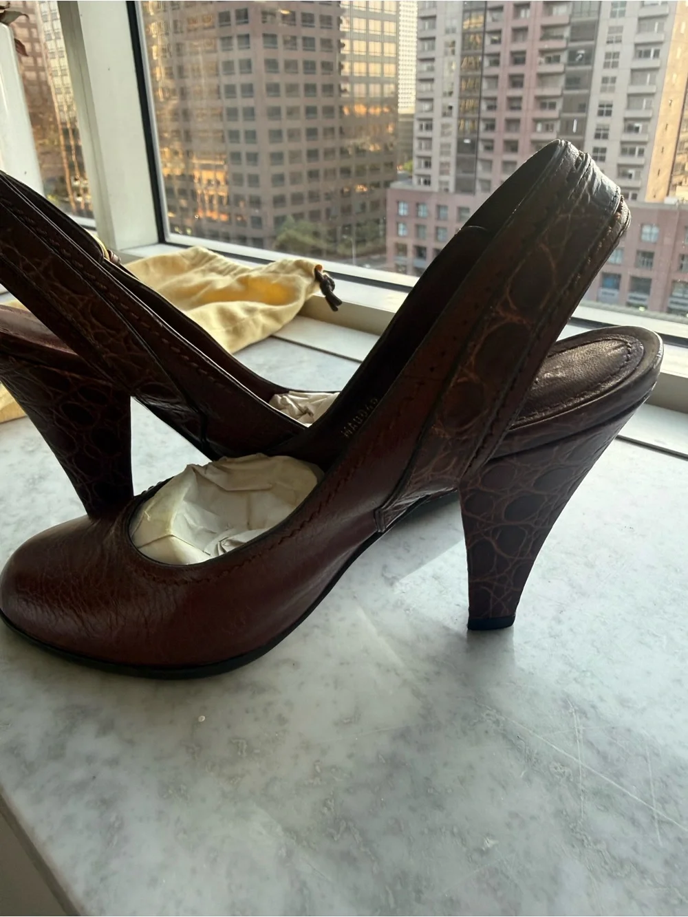Louis Vuitton Burgundy Leather Slingback Heels with Gold Buckle